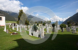 The small cemetery near the Convent of St. John in Mustair, UNESCO World Cultural Heritage, Switzerland