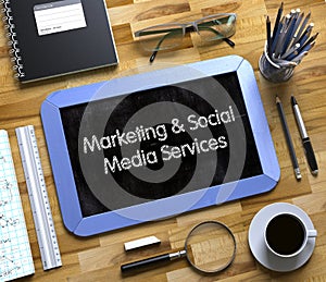 Small Chalkboard with Marketing and Social Media Services. 3D.
