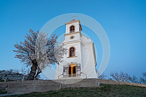 Small chapel with almond tree