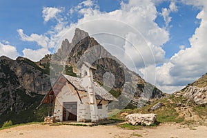 Small chapel at Falzarego Pass, Italy photo