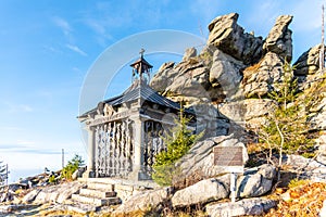 Small chapel of Johann Nepomuk Neumann at Hochstein Summit, Bavarian Forest, Germany