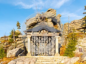 Small chapel of Johann Nepomuk Neumann at Hochstein Summit, Bavarian Forest, Germany photo