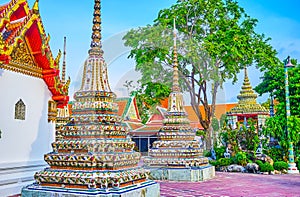 The small chedis in Wat pho temple in Bangkok, Thailand