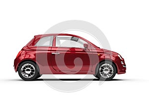 Small Cherry Red Metallic Economy Car - Side View