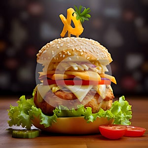 A small chicken burger with lettuce, cheese and tomato