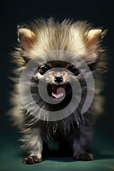 Small chihuahua angry dog with open mouth on black background created using generative ai technology