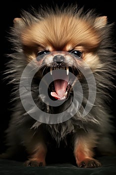Small chihuahua angry dog with open mouth on black background created using generative ai technology