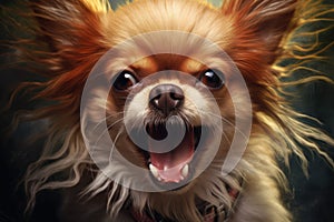 Small chihuahua angry dog with open mouth on black background created using generative ai technology