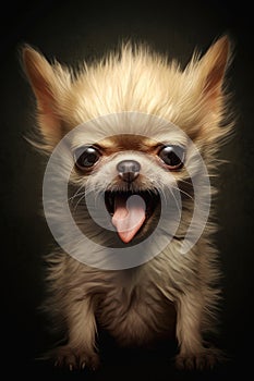 Small chihuahua angry dog with open mouth on black background created using generative ai technology