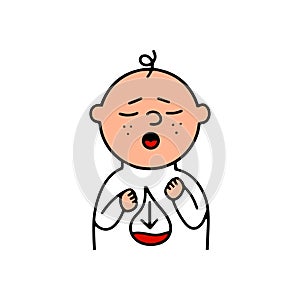 A small child is anemic. Infant with low blood sugar. Kid with iron deficiency.Vector illustration in doodle style photo