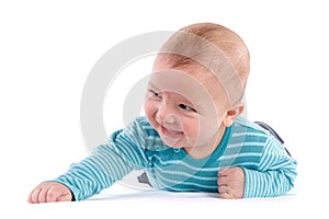 Small child in striped rompers