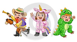 Small children in costumes set