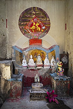 Small chinese traditional shrine in old taipa street macau china
