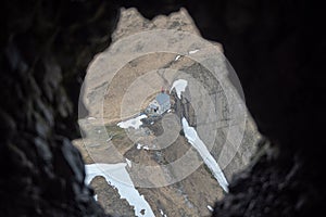 Small christ church on top of mountain looking from defile photo