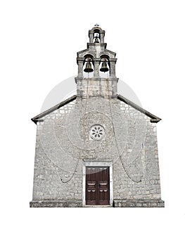Small christian church bright stone chapel front view isolated