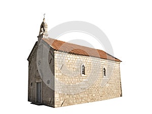 Small christian church white stone chapel side view isolated