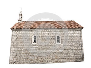 Small christian church white stone chapel side view isolated