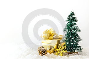 Small christmas tree and christmas ornaments