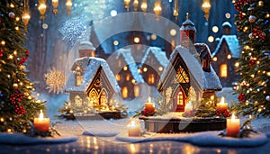 small Christmas village with wooden boards