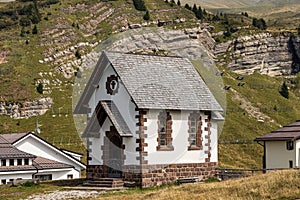 Small church in mountain - Passo Rolle Dolomites Italy