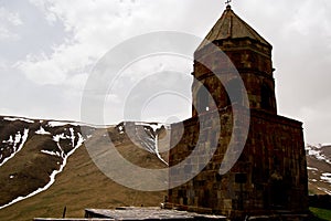 Small church in the mountains of caucasus views from giorgia