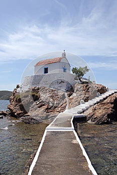 Small church on a rock island, Leros