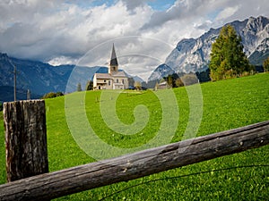 Small Church of St. Primus on Buchberg near Bischofshofen in autum