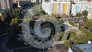 Small city square in Samara in autumn day, aerial view