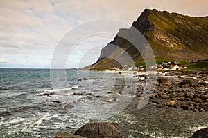 Small city Vikten on Lofoten islands, Norway