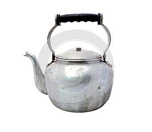 Small classic kettle for camping isolated on white background