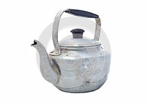 Small classic kettle for camping isolated on white background
