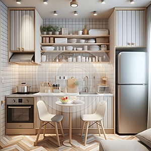 A small clean modern kitchen in a condominium