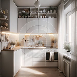 A small clean modern kitchen in white color shade
