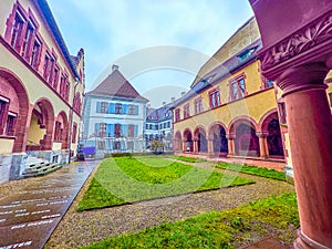 The small cloister with arcades of State Archives Basel-stadt in Basel, Switzerland