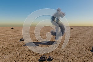 small cloud dollar symbol in large desert environment with sand dunes, hills and rocks laying arround business profit concept 3D