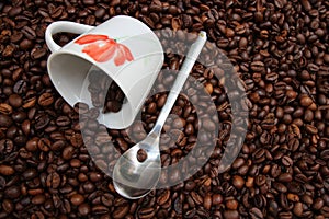 Background with many coffee beans. photo
