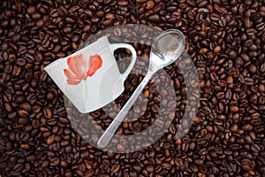 Background with many coffee beans. photo