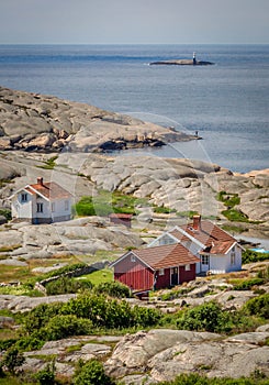 Small collection of fishermen's houses in BohuslÃ¤n, Sweden