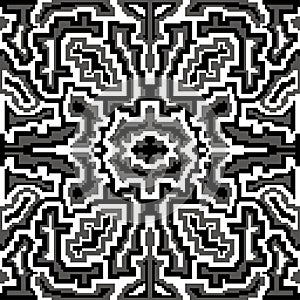 Small colored polygons on a black background