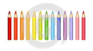 Small colored wooden pencils isolated on white background. Crayons in rainbow colors.