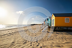 Small colorful buildings on sea beach