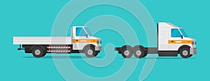 Small commercial vehicle, mini cargo truck or lorry freight vehicle flat cartoon illustration clipart isolated