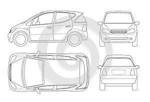 Small Compact Electric vehicle or hybrid car on outline.