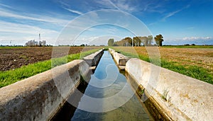 Small Concrete Irrigation Canal in a Rural Scene - Generative Ai