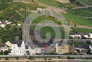 Small country with a large church in the Rhine Valley in Germany