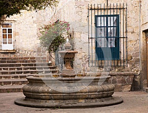 Small Courtyard Plaza Fountain Morelia Mexico