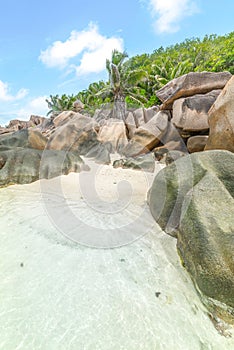 Small cove in Anse Source d\'Argent shore in La Digue island