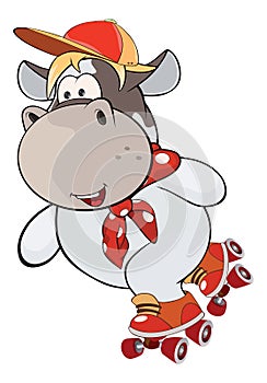 A small cow on a roller skates cartoon