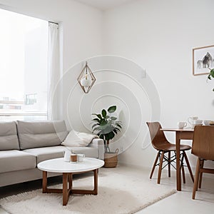 Small cozy living room in white flat