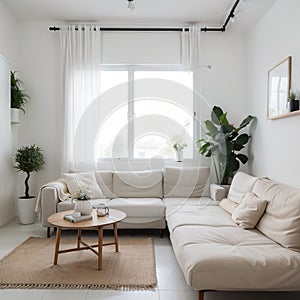 Small cozy living room in white flat